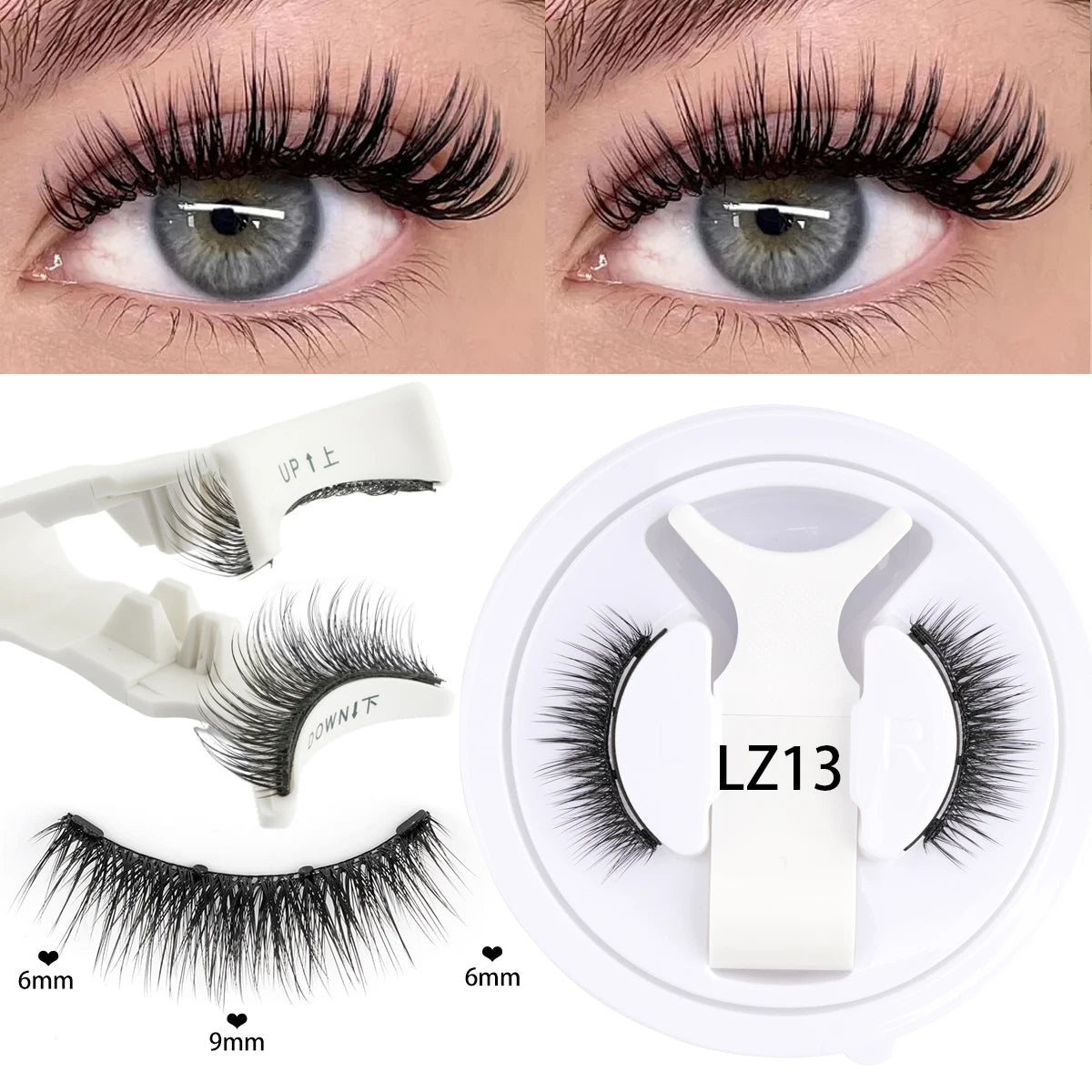 Hot Magnetic Eyelashes Set 1 Pair Reusable No Glue Needed False Eyelashes with Magnetic Tweezers Curly Faux Lashes Makeup Tool
