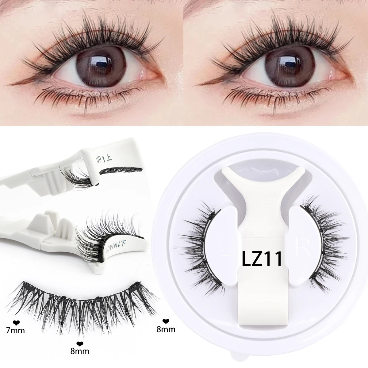 Hot Magnetic Eyelashes Set 1 Pair Reusable No Glue Needed False Eyelashes with Magnetic Tweezers Curly Faux Lashes Makeup Tool
