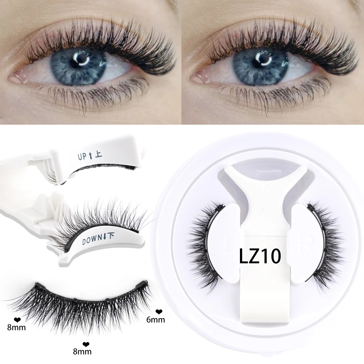 Hot Magnetic Eyelashes Set 1 Pair Reusable No Glue Needed False Eyelashes with Magnetic Tweezers Curly Faux Lashes Makeup Tool